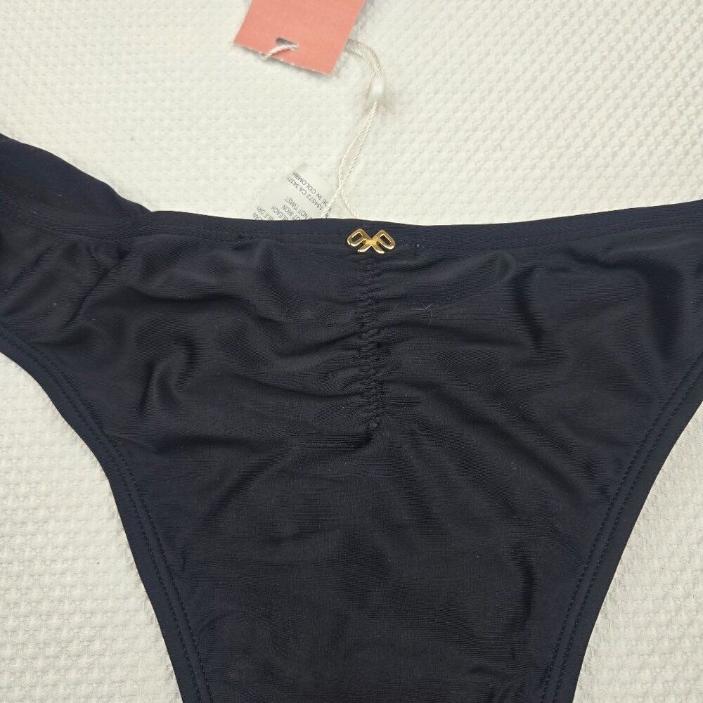 PilyQ Womens M Tiny Scrunch Bikini Bottom Black Maroon Swimwear MSRP $68 New - Picture 5 of 5
